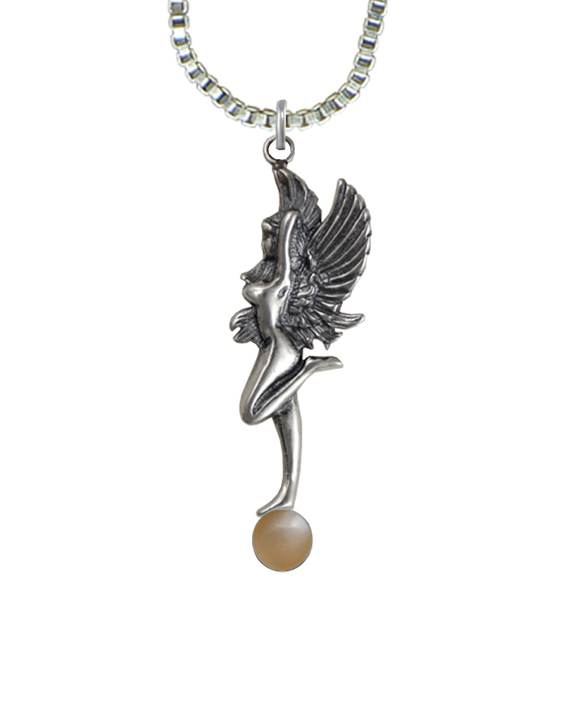 Sterling Silver Dancing Fairy Pendant With Peach Moonstone